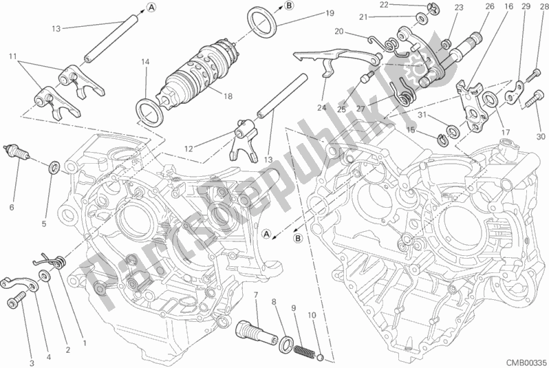 Alle onderdelen voor de Schakelnok - Vork van de Ducati Streetfighter S 1100 2011